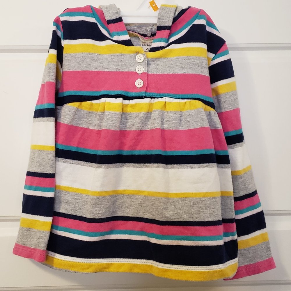 Carter's Girl Toddler Horizontal Blue Pink Yellow White Grey Striped Hoodie-S:4T